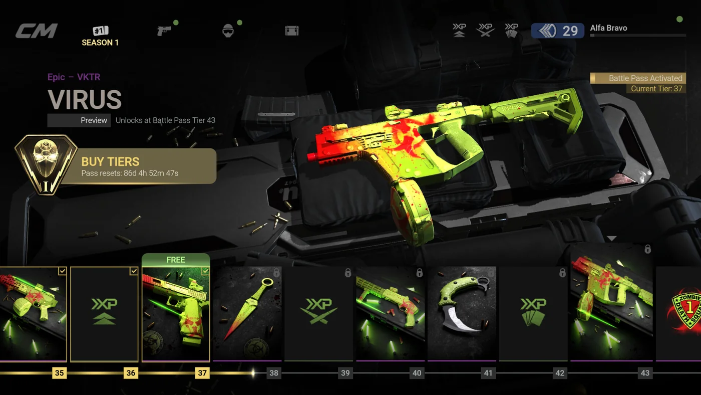 Combat Master weapons laid out for a player loadout comparison